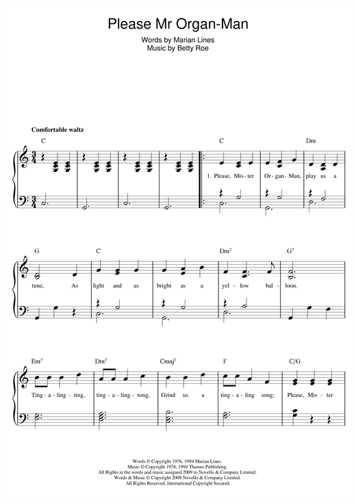 Betty Roe Please Mr Organ-Man Sheet Music Notes & Chords for Easy Piano - Download or Print PDF