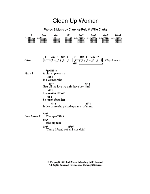Betty Wright Clean Up Woman Sheet Music Notes & Chords for Lyrics & Chords - Download or Print PDF
