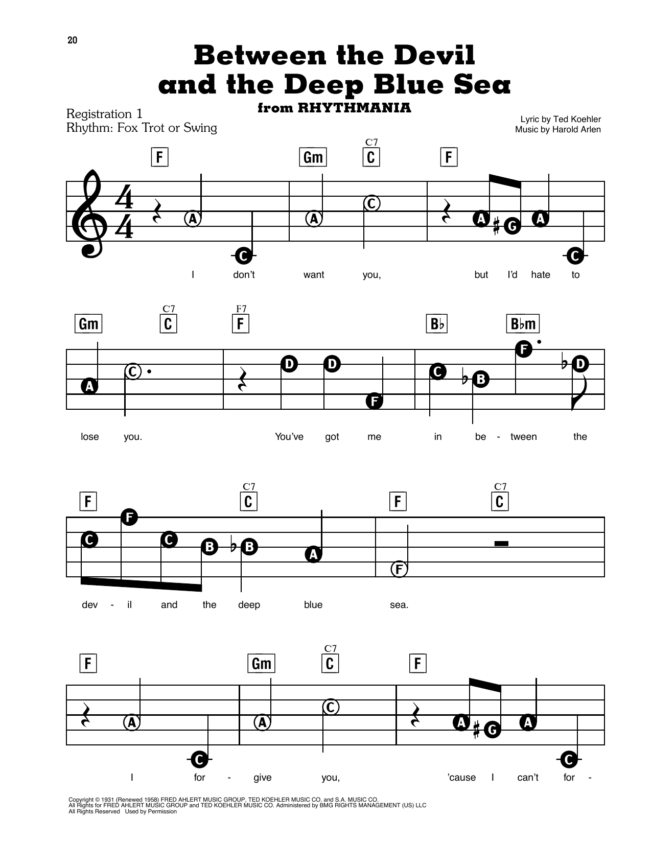 Ted Koehler Harold Arlen Between The Devil And The Deep Blue Sea From Rhythmania Sheet Music Download Pdf Score 437412