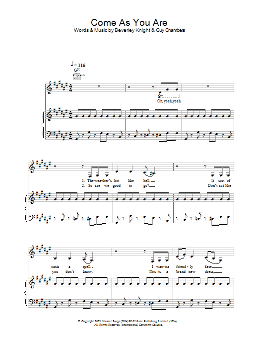 Beverley Knight Come As You Are Sheet Music Notes & Chords for Melody Line, Lyrics & Chords - Download or Print PDF
