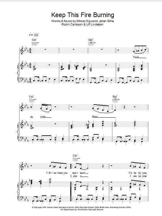 Beverley Knight Keep This Fire Burning Sheet Music Notes & Chords for Piano, Vocal & Guitar (Right-Hand Melody) - Download or Print PDF
