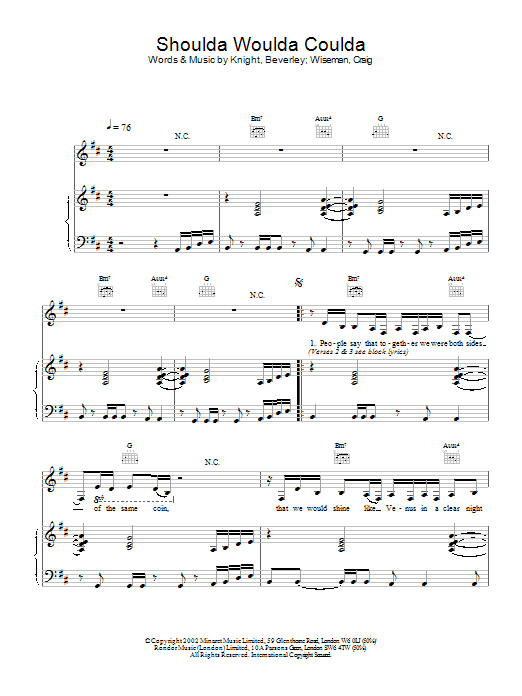 Beverley Knight Shoulda Woulda Coulda sheet music notes and chords. Download Printable PDF.