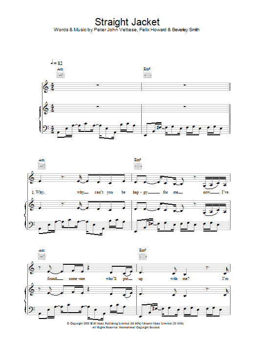 Preview Beverley Knight Straight Jacket R & B sheet music, notes and chords for Piano, Vocal & Guitar (Right-Hand Melody), SKU: 33606 Straight Jacket sheet music