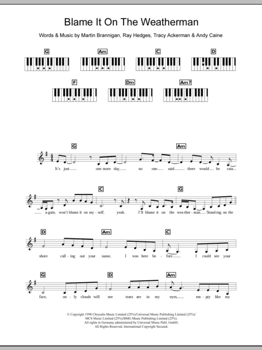 Bewitched Blame It On The Weatherman Sheet Music Notes & Chords for Keyboard - Download or Print PDF
