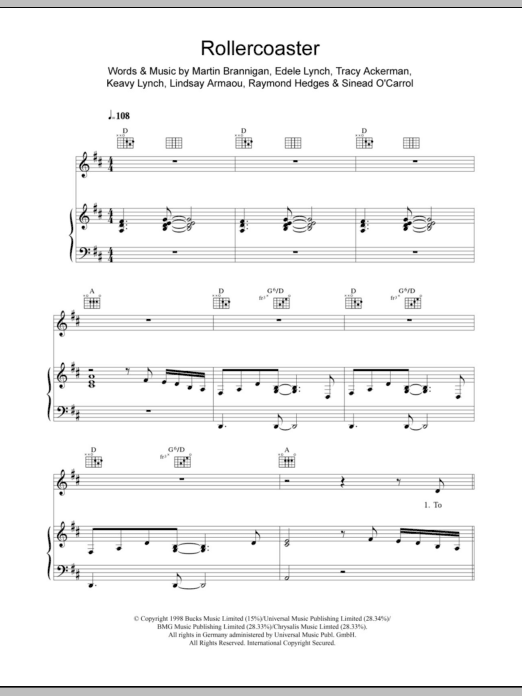 Bewitched Rollercoaster Sheet Music Notes & Chords for Piano, Vocal & Guitar (Right-Hand Melody) - Download or Print PDF