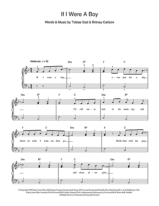 Preview Beyoncé If I Were A Boy Pop sheet music, notes and chords for 5-Finger Piano, SKU: 49415 If I Were A Boy sheet music