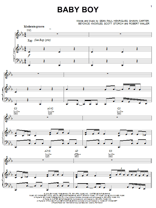 Preview Beyonce Baby Boy Pop sheet music, notes and chords for Piano, Vocal & Guitar (Right-Hand Melody), SKU: 25204 Baby Boy sheet music