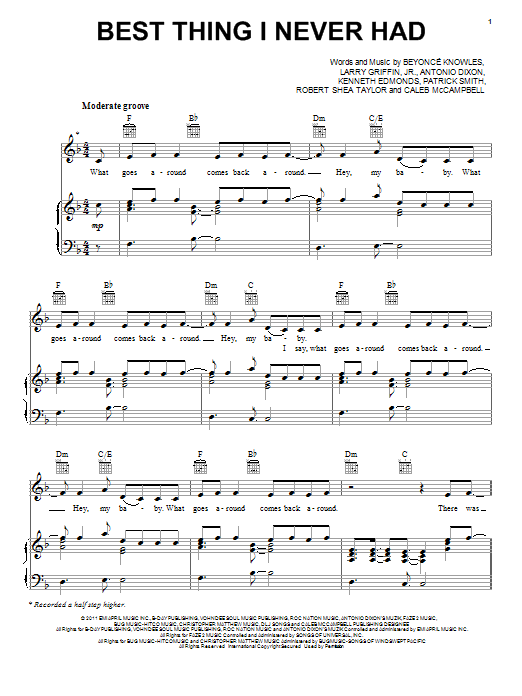 Beyonce Best Thing I Never Had Sheet Music Notes & Chords for Keyboard - Download or Print PDF