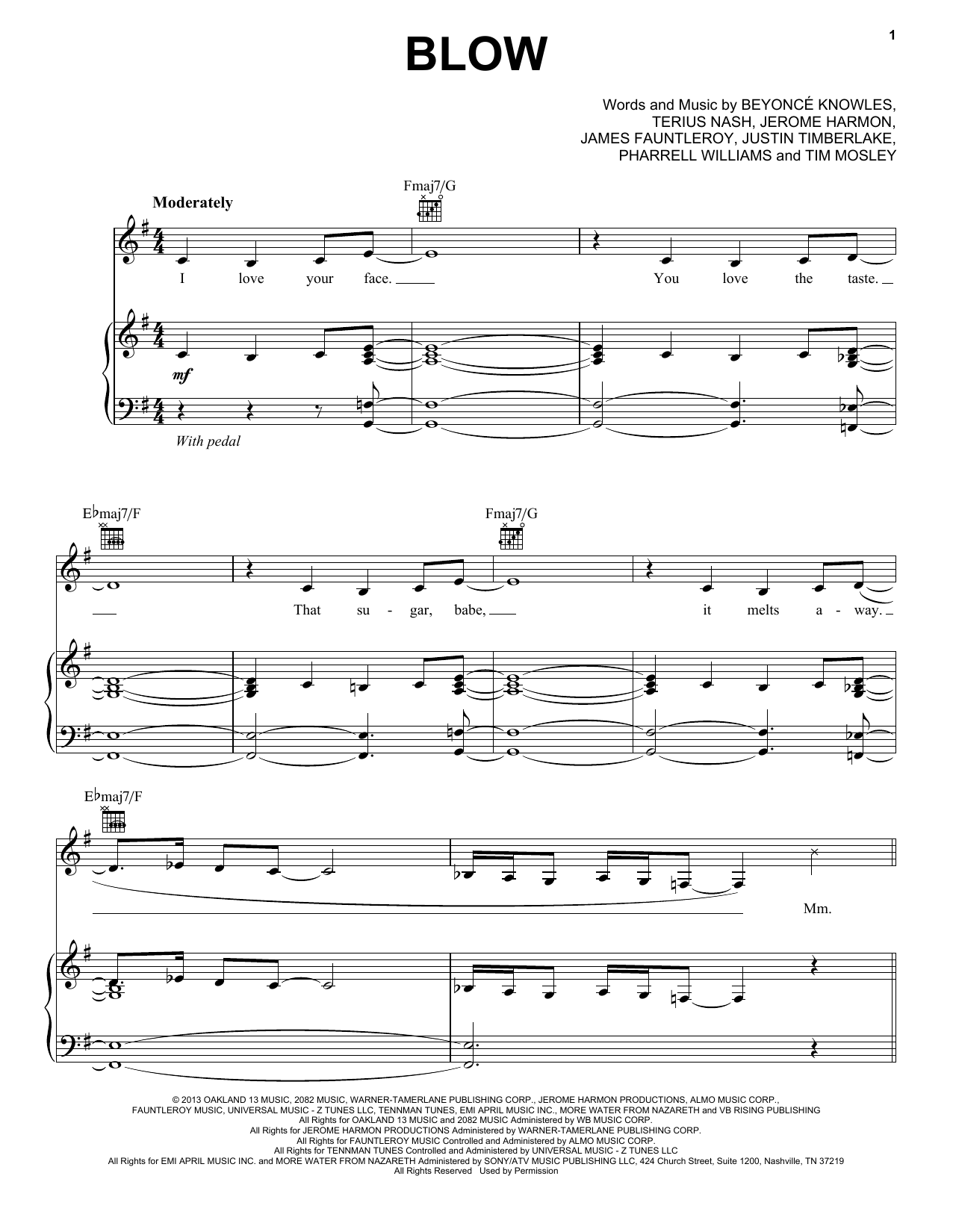 Beyoncé Blow Sheet Music Notes & Chords for Piano, Vocal & Guitar (Right-Hand Melody) - Download or Print PDF Beyoncé Blow Sheet Music Notes & Chords for Piano, Vocal & Guitar (Right-Hand Melody) - Download or Print PDF