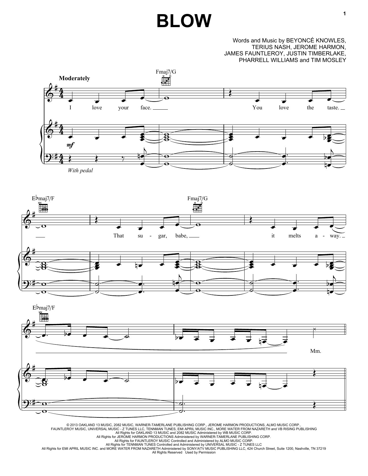 Beyoncé Blow Sheet Music Notes & Chords for Piano, Vocal & Guitar (Right-Hand Melody) - Download or Print PDF