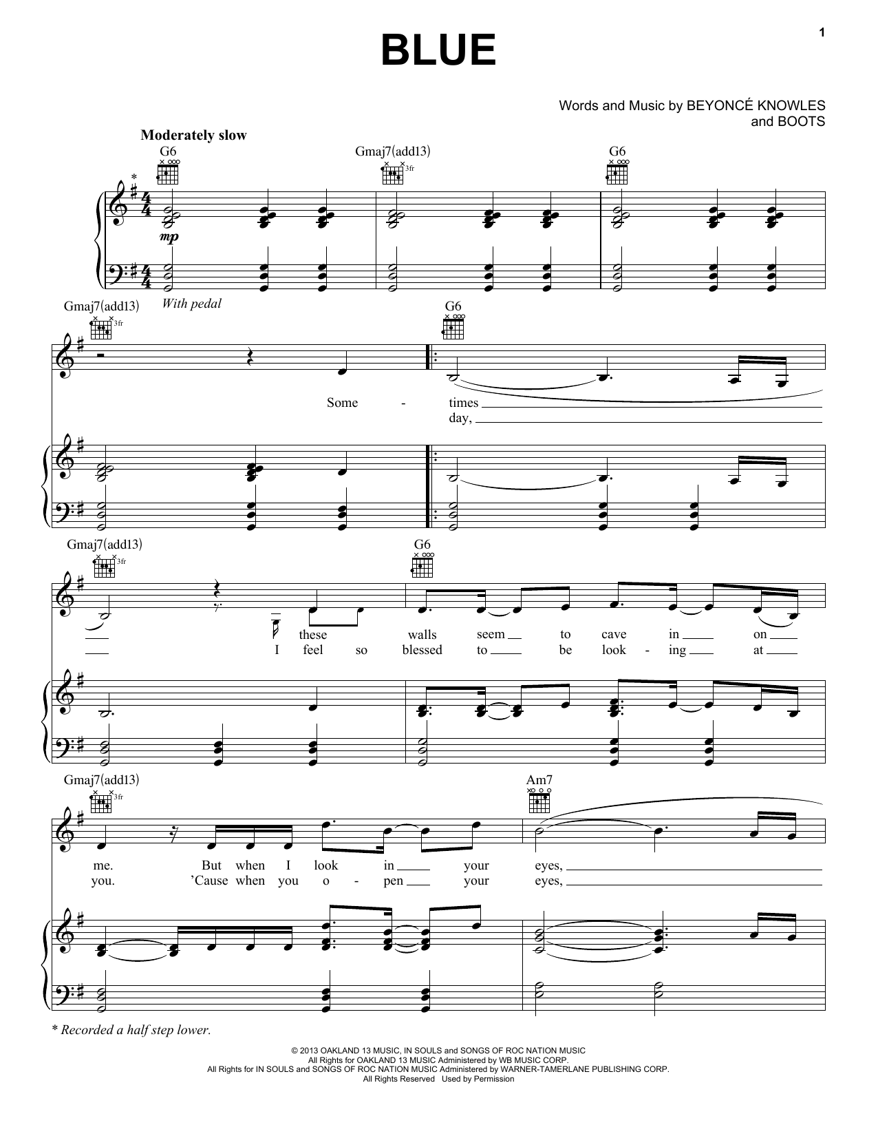 Beyoncé Blue Sheet Music Notes & Chords for Piano, Vocal & Guitar (Right-Hand Melody) - Download or Print PDF