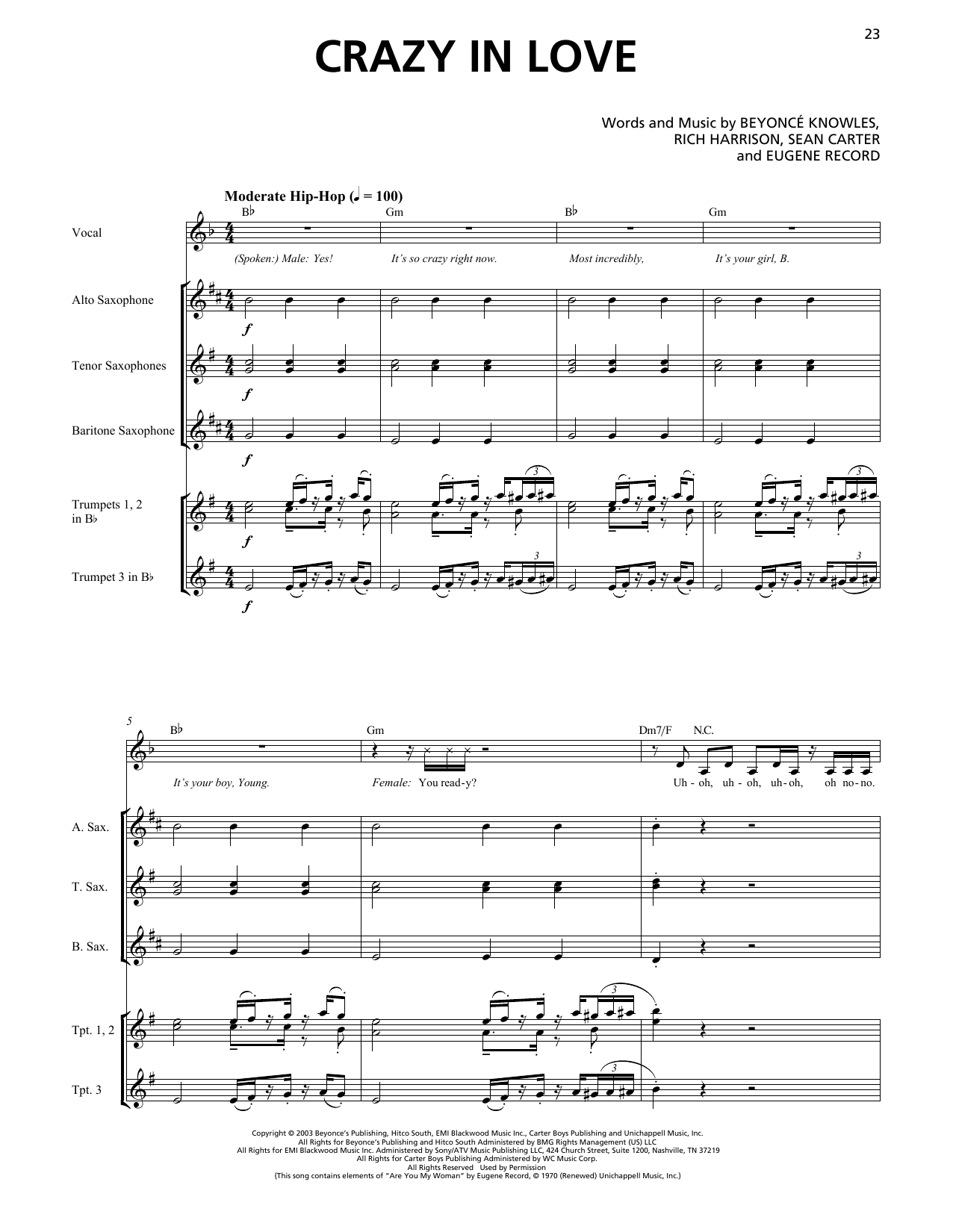 Beyoncé Crazy In Love (feat. Jay-Z) (Horn Section) Sheet Music Notes & Chords for Transcribed Score - Download or Print PDF