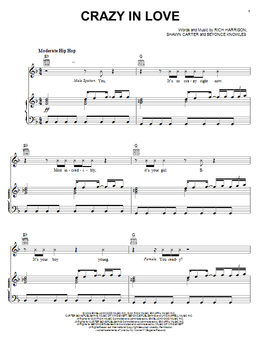 Beyoncé Crazy In Love Sheet Music Notes & Chords for Beginner Piano - Download or Print PDF