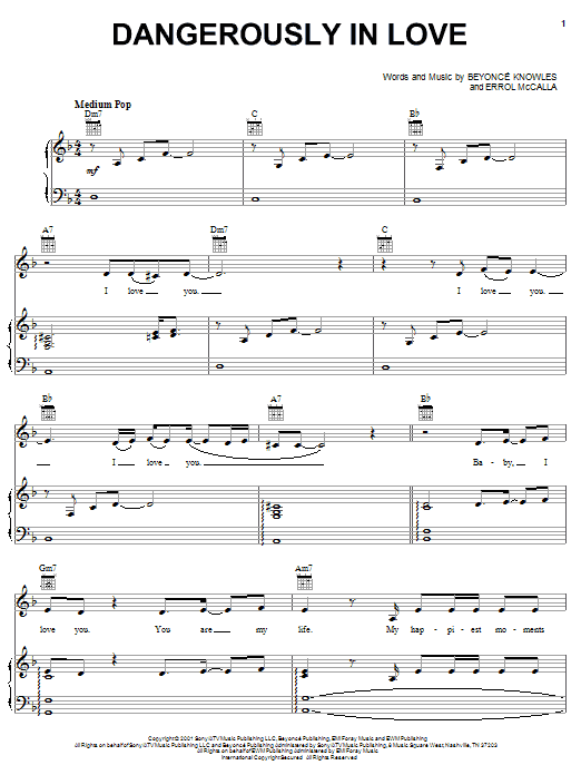 Beyoncé Dangerously In Love Sheet Music Notes & Chords for Piano, Vocal & Guitar (Right-Hand Melody) - Download or Print PDF Beyoncé Dangerously In Love Sheet Music Notes & Chords for Piano, Vocal & Guitar (Right-Hand Melody) - Download or Print PDF