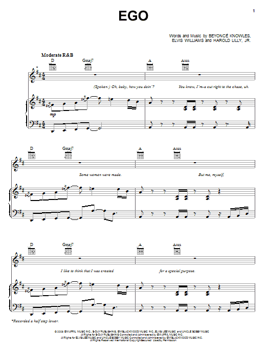 Beyonce Ego Sheet Music Notes & Chords for Piano, Vocal & Guitar (Right-Hand Melody) - Download or Print PDF