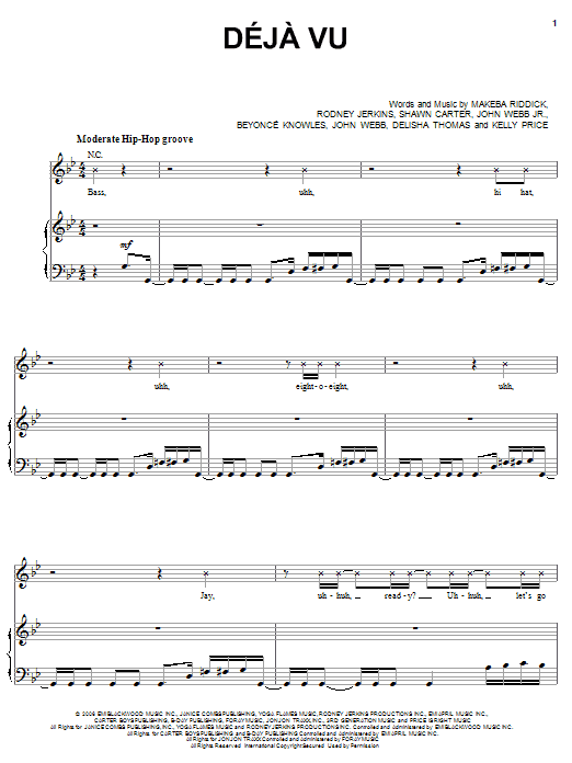 Beyonce featuring Jay-Z Deja Vu Sheet Music Notes & Chords for Piano, Vocal & Guitar (Right-Hand Melody) - Download or Print PDF