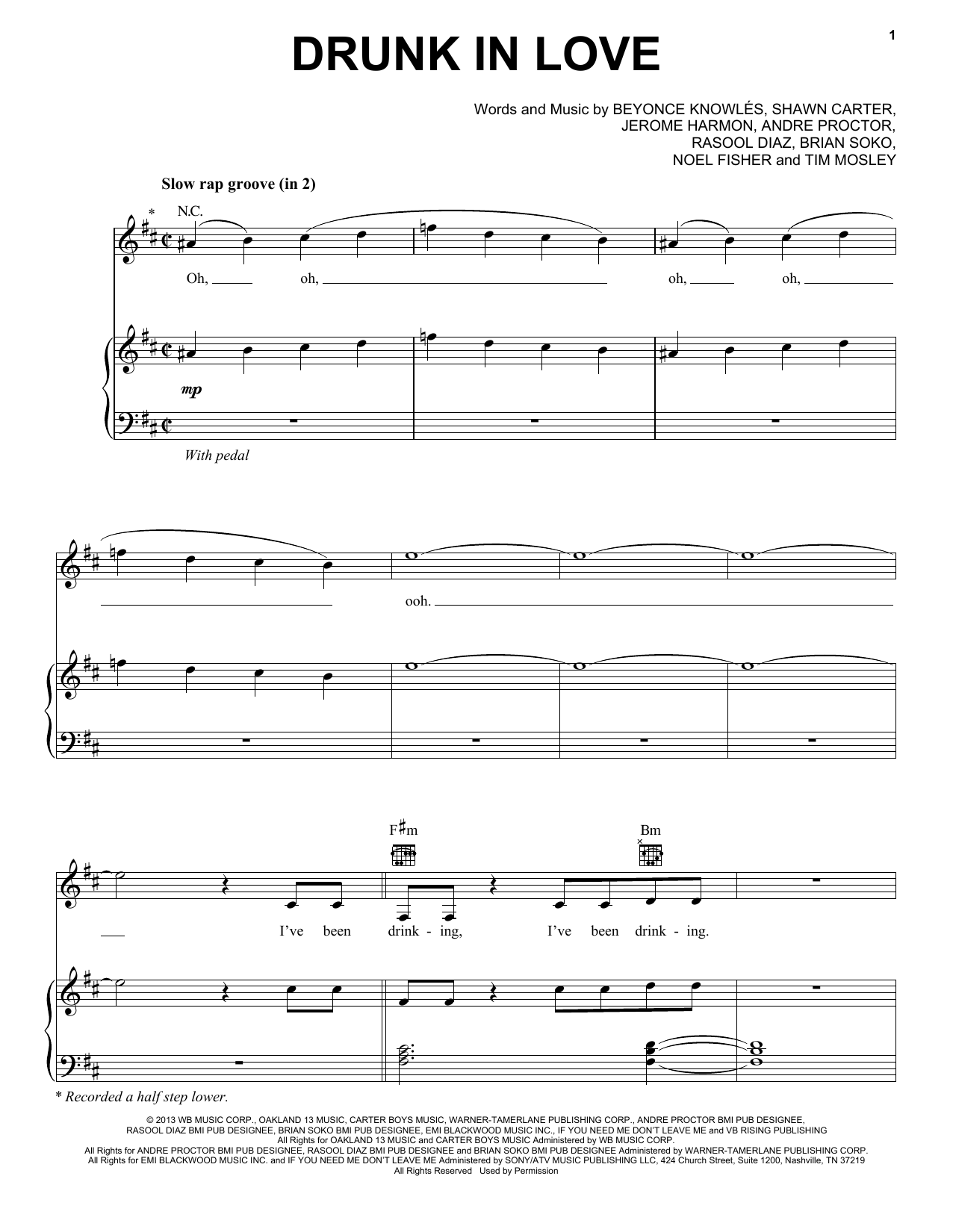 Beyonce Featuring Jay Z Drunk In Love Sheet Music Notes & Chords for Piano, Vocal & Guitar (Right-Hand Melody) - Download or Print PDF Beyonce Featuring Jay Z Drunk In Love Sheet Music Notes & Chords for Piano, Vocal & Guitar (Right-Hand Melody) - Download or Print PDF