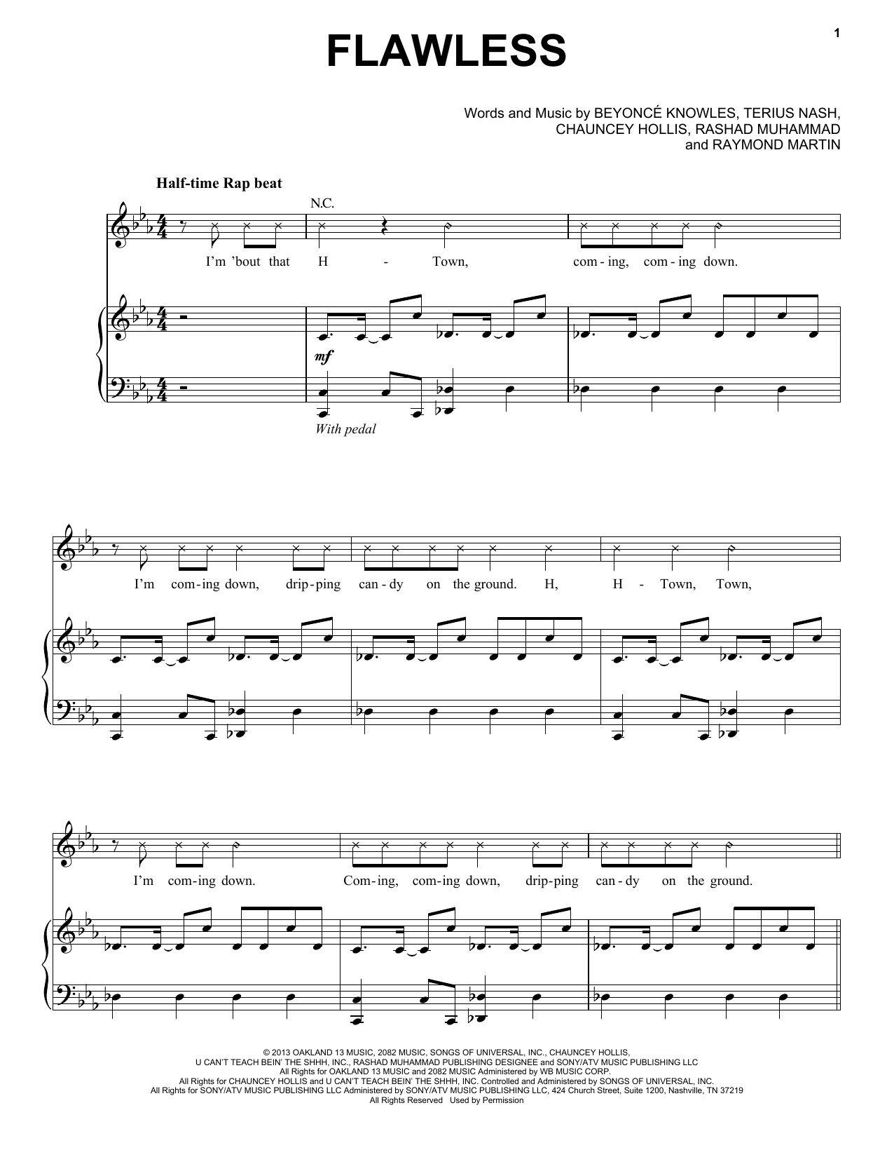 Beyoncé Flawless Sheet Music Notes & Chords for Piano, Vocal & Guitar (Right-Hand Melody) - Download or Print PDF