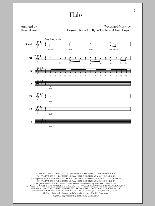 Beyonce Halo (arr. Deke Sharon) Sheet Music Notes & Chords for SATB - Download or Print PDF