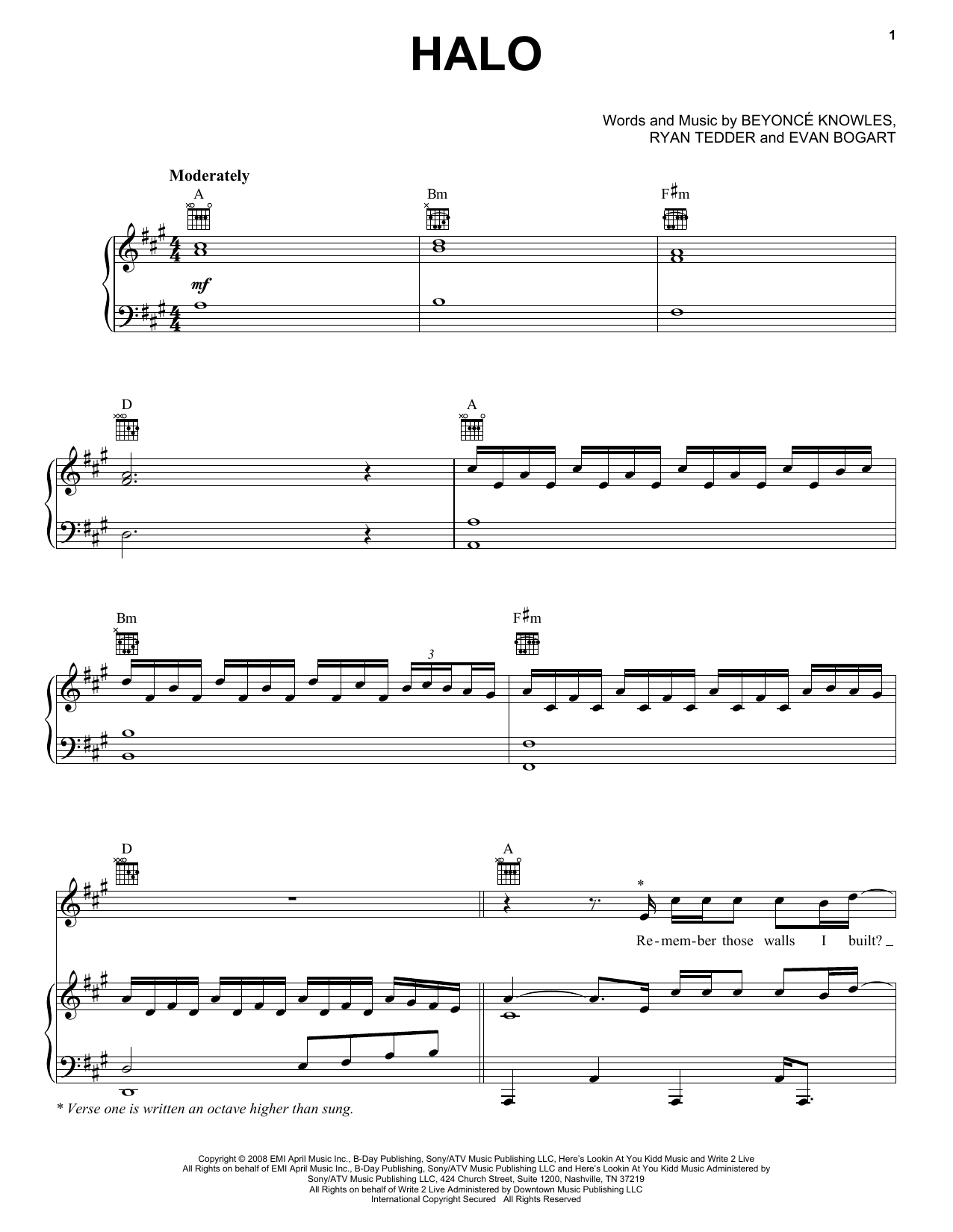 Beyoncé Halo Sheet Music Notes & Chords for Lyrics & Chords - Download or Print PDF