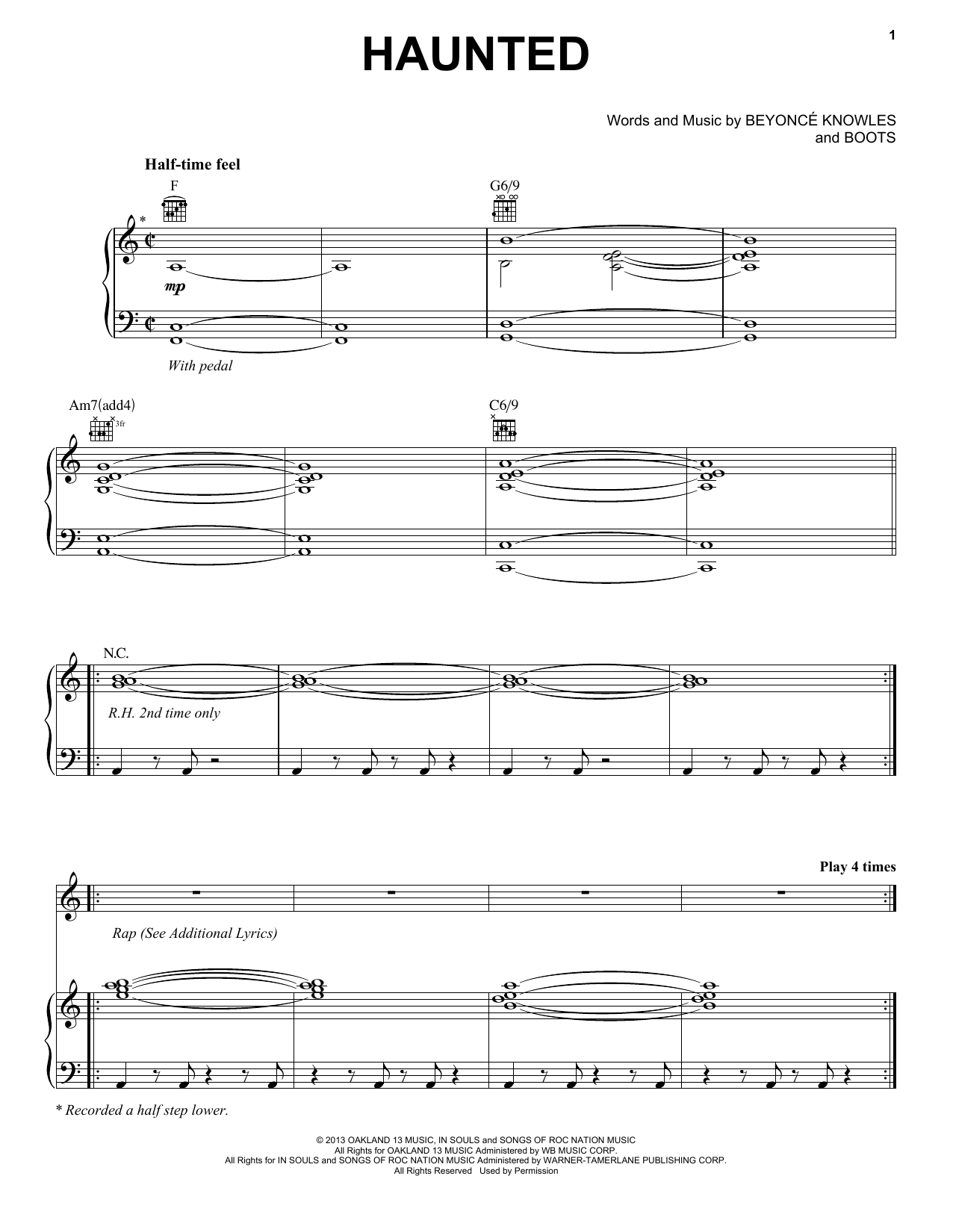 Beyoncé Haunted Sheet Music Notes & Chords for Piano, Vocal & Guitar (Right-Hand Melody) - Download or Print PDF