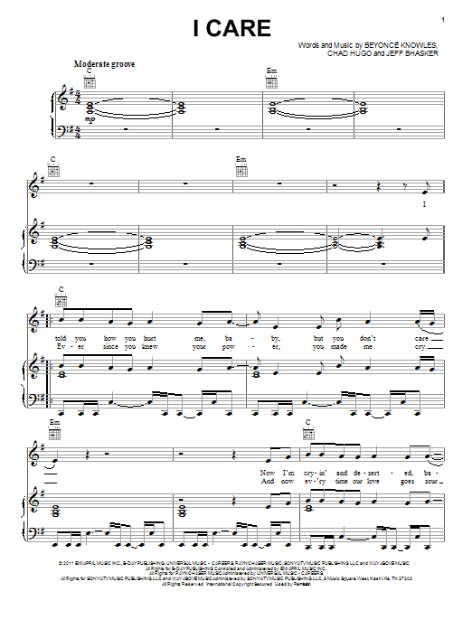 Beyoncé I Care Sheet Music Notes & Chords for Piano, Vocal & Guitar (Right-Hand Melody) - Download or Print PDF
