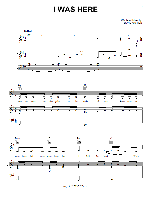 Beyonce I Was Here Sheet Music Notes & Chords for Piano, Vocal & Guitar (Right-Hand Melody) - Download or Print PDF