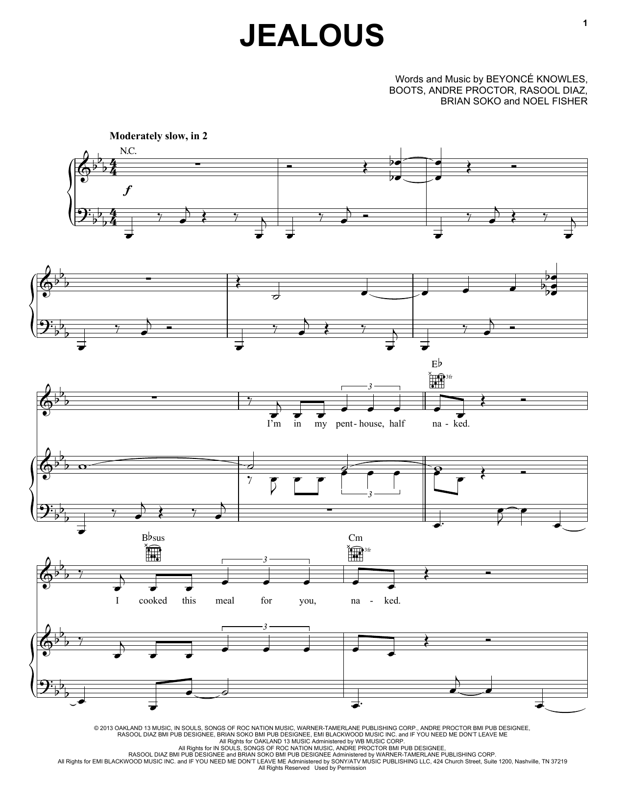 Beyoncé Jealous Sheet Music Notes & Chords for Piano, Vocal & Guitar (Right-Hand Melody) - Download or Print PDF Beyoncé Jealous Sheet Music Notes & Chords for Piano, Vocal & Guitar (Right-Hand Melody) - Download or Print PDF