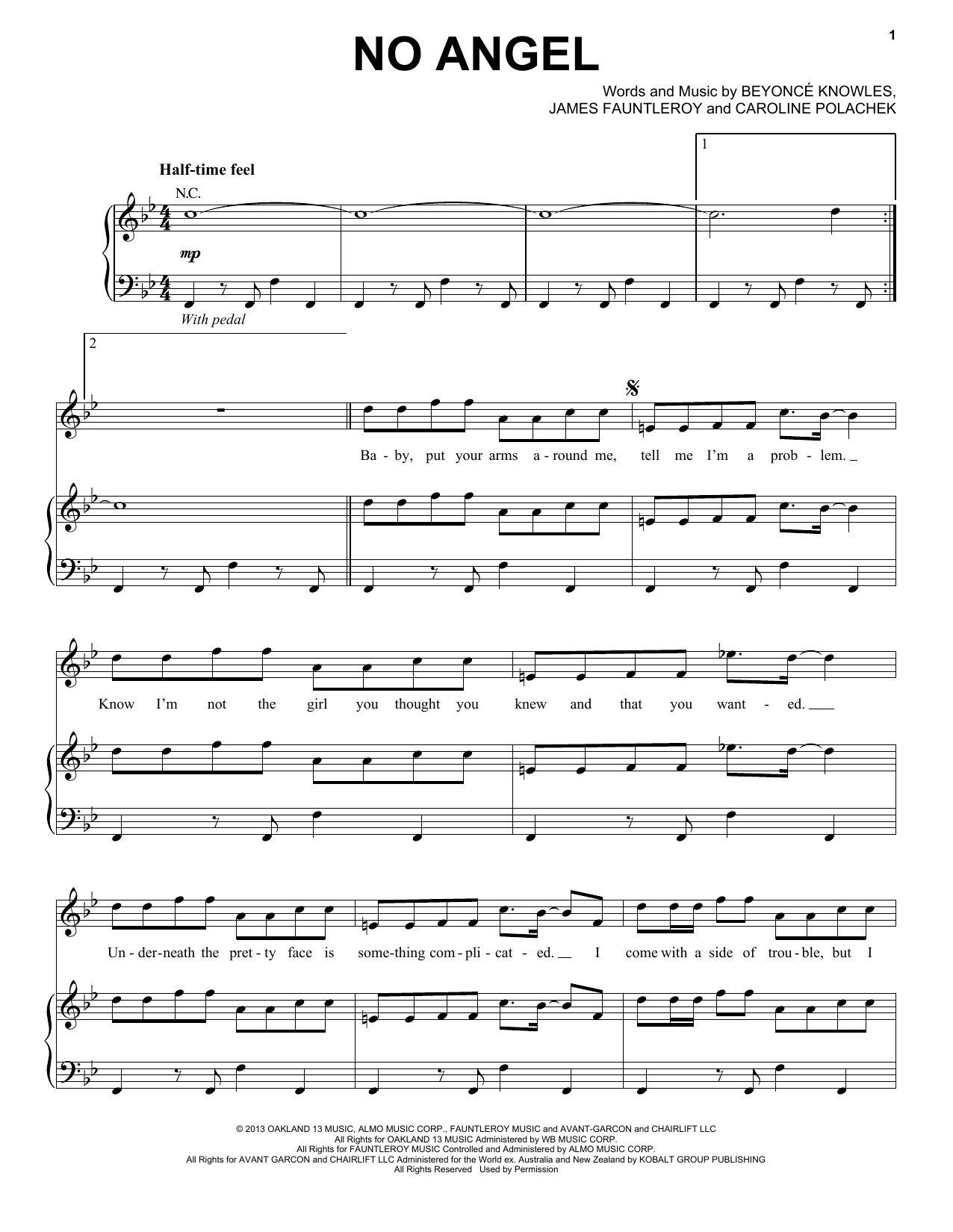 Beyoncé No Angel Sheet Music Notes & Chords for Piano, Vocal & Guitar (Right-Hand Melody) - Download or Print PDF Beyoncé No Angel Sheet Music Notes & Chords for Piano, Vocal & Guitar (Right-Hand Melody) - Download or Print PDF