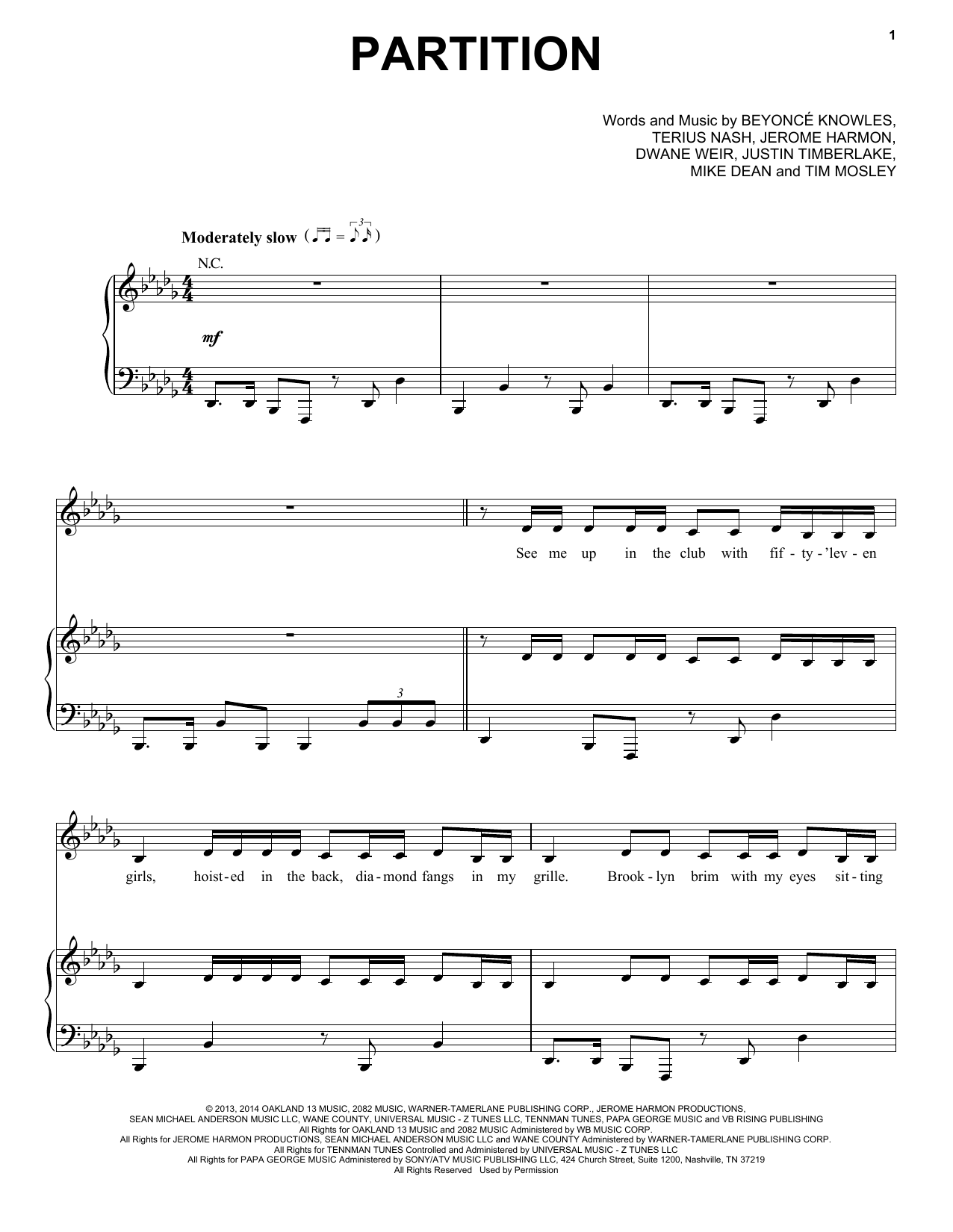 Beyoncé Partition Sheet Music Notes & Chords for Piano, Vocal & Guitar (Right-Hand Melody) - Download or Print PDF