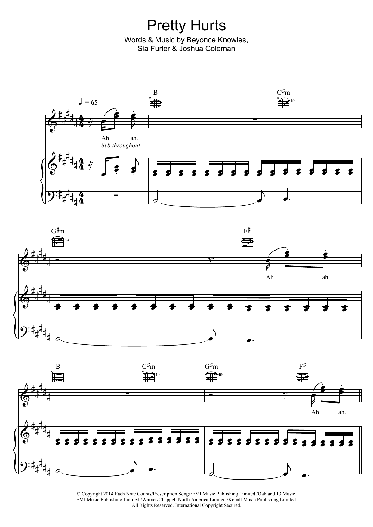 Beyoncé Pretty Hurts Sheet Music Notes & Chords for Piano, Vocal & Guitar - Download or Print PDF