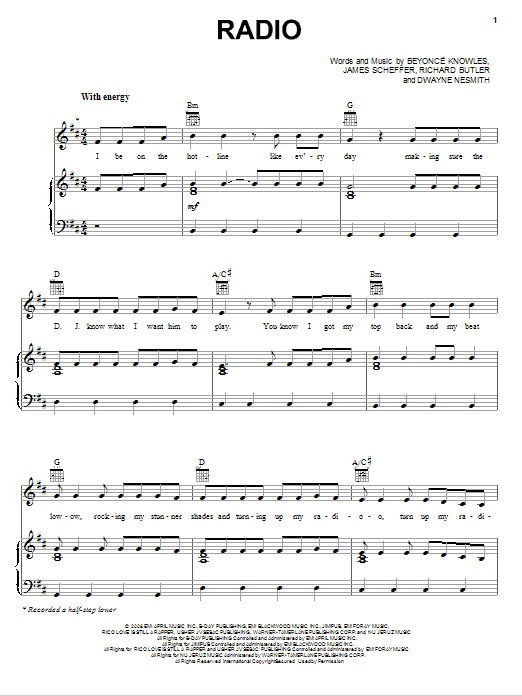 Beyonce Radio Sheet Music Notes & Chords for Piano, Vocal & Guitar (Right-Hand Melody) - Download or Print PDF