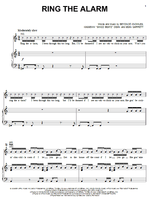 Beyonce Ring The Alarm Sheet Music Notes & Chords for Piano, Vocal & Guitar (Right-Hand Melody) - Download or Print PDF Beyonce Ring The Alarm Sheet Music Notes & Chords for Piano, Vocal & Guitar (Right-Hand Melody) - Download or Print PDF