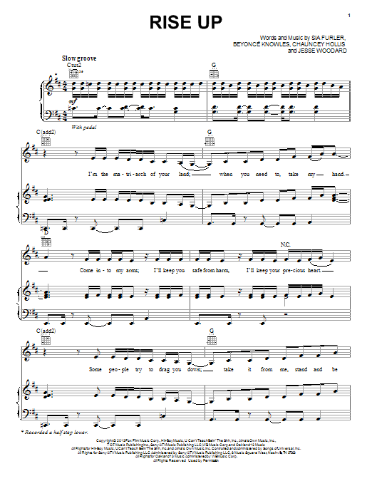 Beyonce Rise Up Sheet Music Notes & Chords for Piano, Vocal & Guitar (Right-Hand Melody) - Download or Print PDF