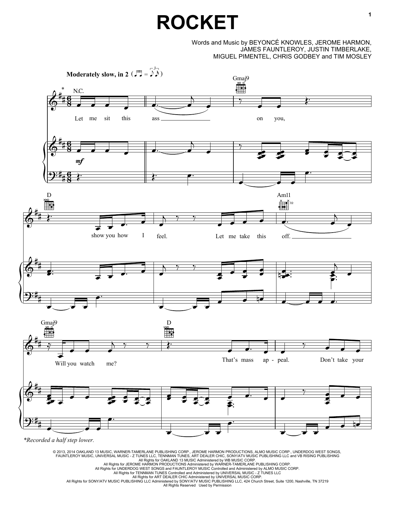 Beyoncé Rocket Sheet Music Notes & Chords for Piano, Vocal & Guitar (Right-Hand Melody) - Download or Print PDF Beyoncé Rocket Sheet Music Notes & Chords for Piano, Vocal & Guitar (Right-Hand Melody) - Download or Print PDF