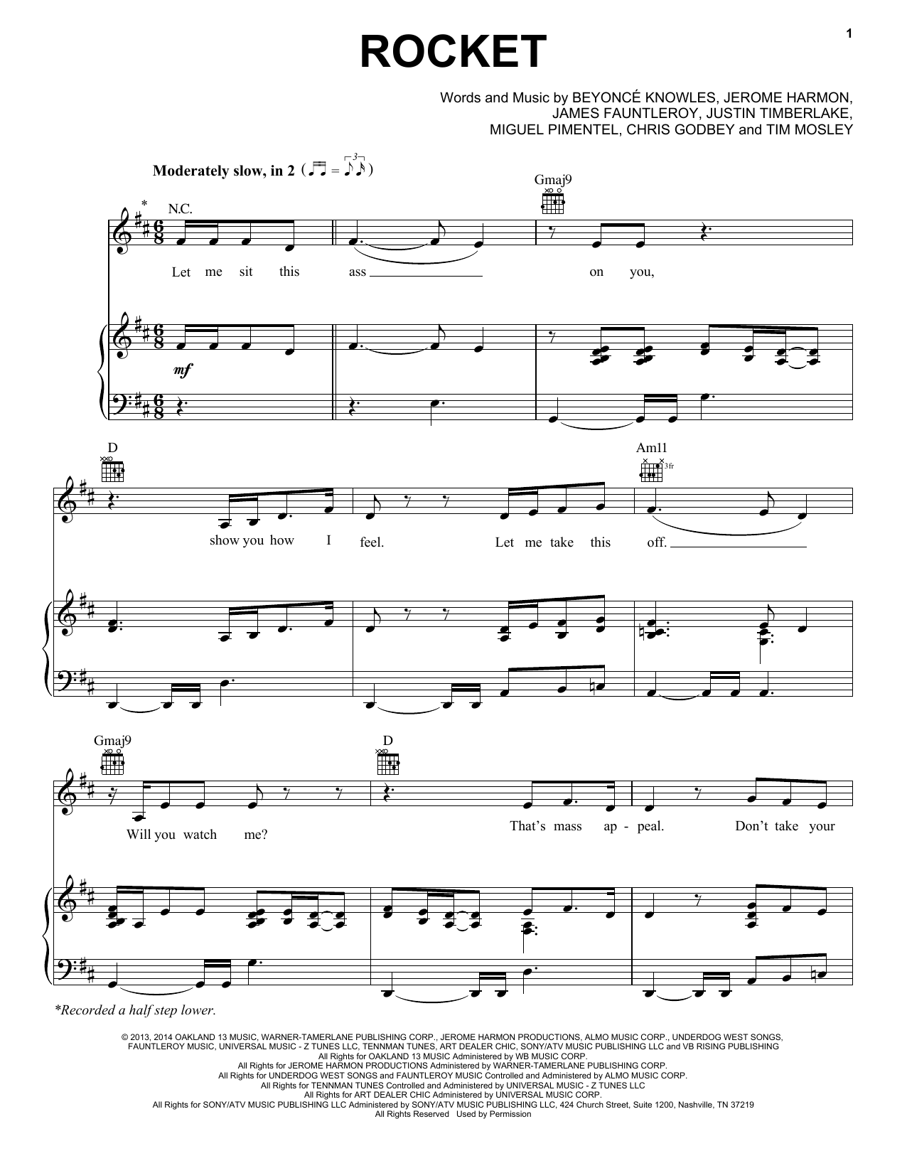 Beyoncé Rocket Sheet Music Notes & Chords for Piano, Vocal & Guitar (Right-Hand Melody) - Download or Print PDF