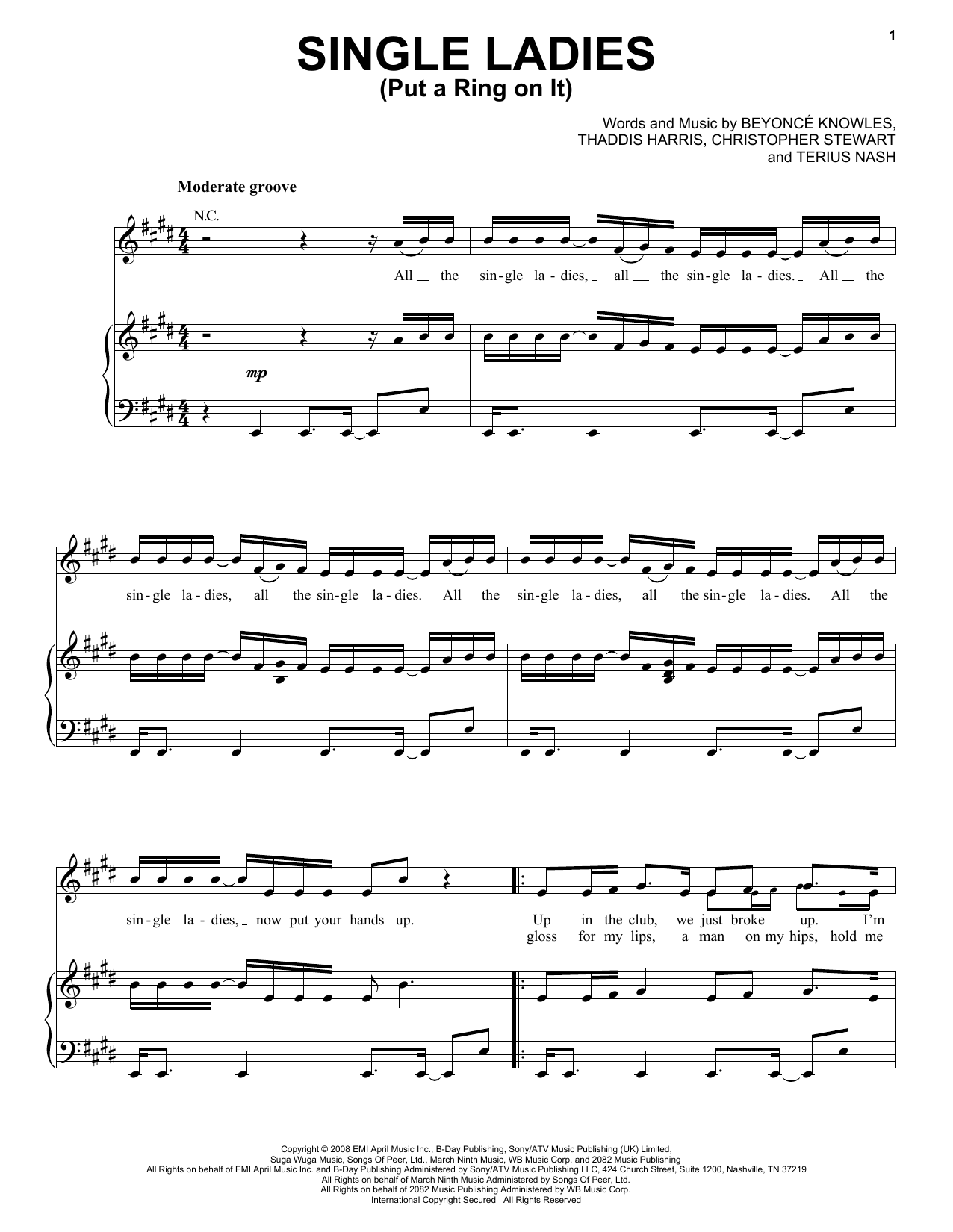 Beyoncé Single Ladies (Put A Ring On It) Sheet Music Notes & Chords for Piano (Big Notes) - Download or Print PDF