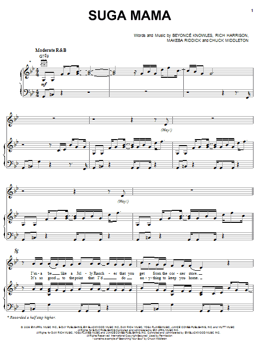 Beyonce Suga Mama Sheet Music Notes & Chords for Piano, Vocal & Guitar (Right-Hand Melody) - Download or Print PDF