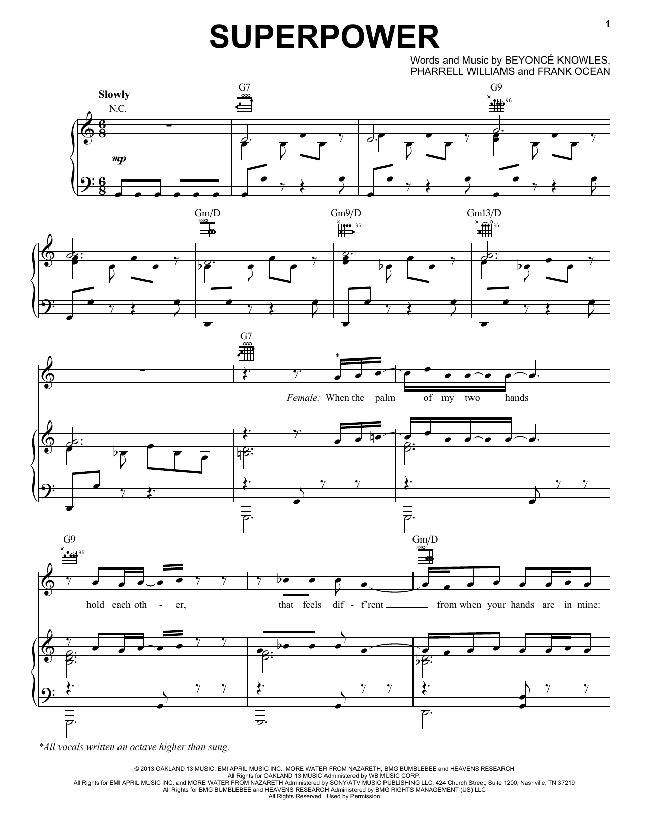 Beyoncé Superpower Sheet Music Notes & Chords for Piano, Vocal & Guitar (Right-Hand Melody) - Download or Print PDF Beyoncé Superpower Sheet Music Notes & Chords for Piano, Vocal & Guitar (Right-Hand Melody) - Download or Print PDF