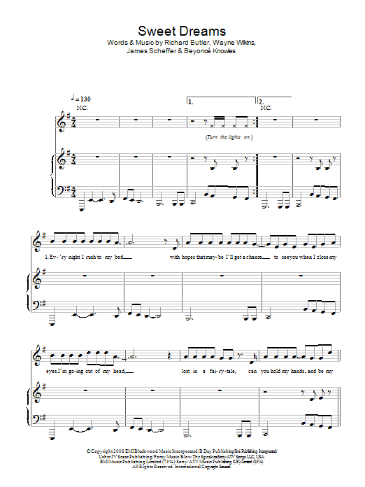 Beyonce Sweet Dreams Sheet Music Notes & Chords for Piano, Vocal & Guitar (Right-Hand Melody) - Download or Print PDF