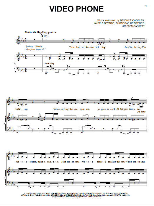 Beyonce Video Phone Sheet Music Notes & Chords for Piano, Vocal & Guitar (Right-Hand Melody) - Download or Print PDF