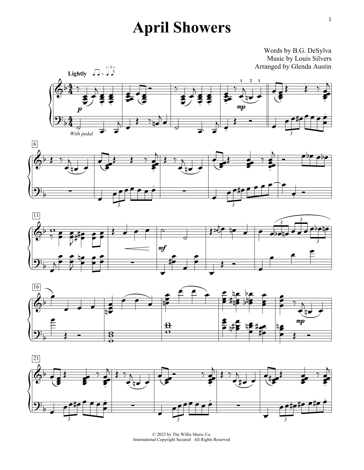 B.G. DeSylva April Showers (arr. Glenda Austin) Sheet Music Notes & Chords for Educational Piano - Download or Print PDF