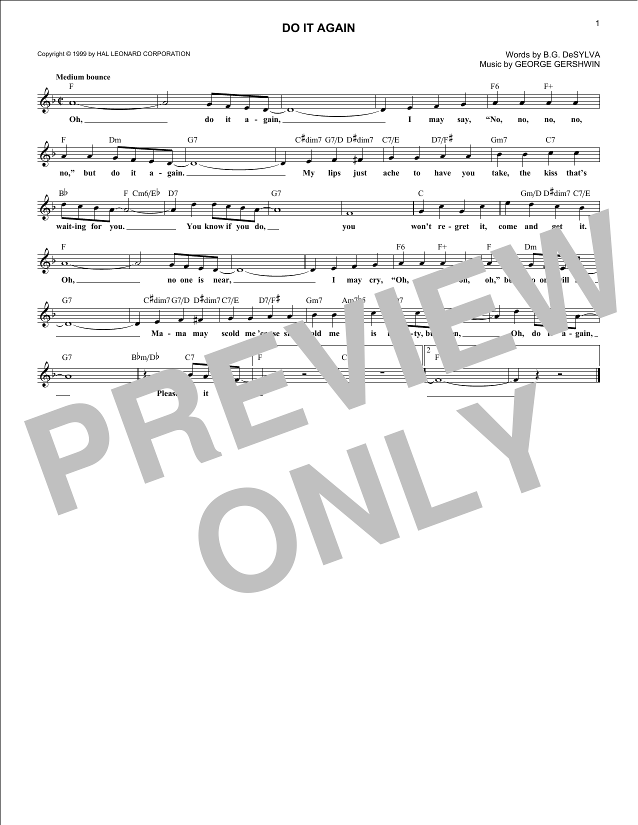 B.G. DeSylva Do It Again Sheet Music Notes & Chords for Melody Line, Lyrics & Chords - Download or Print PDF