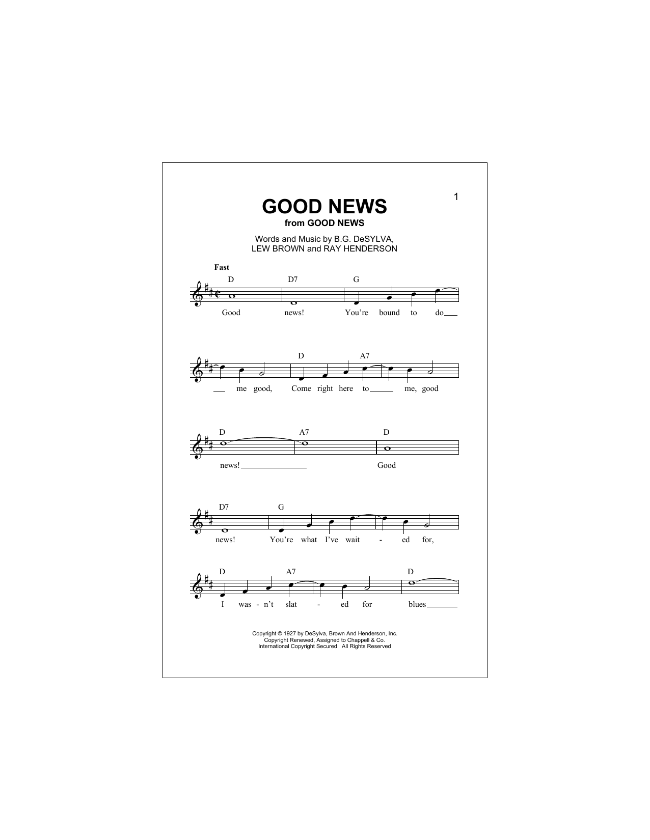 Buddy DeSylva Good News Sheet Music Notes & Chords for Melody Line, Lyrics & Chords - Download or Print PDF