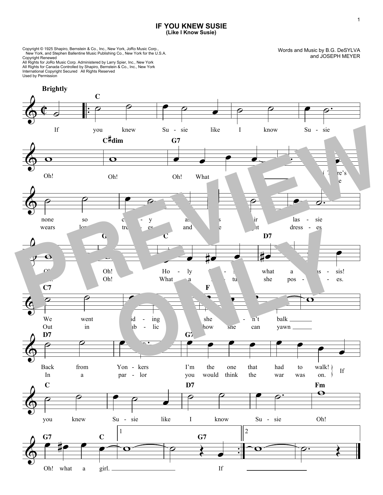 B.G. DeSylva If You Knew Susie (Like I Know Susie) Sheet Music Notes & Chords for Easy Piano - Download or Print PDF