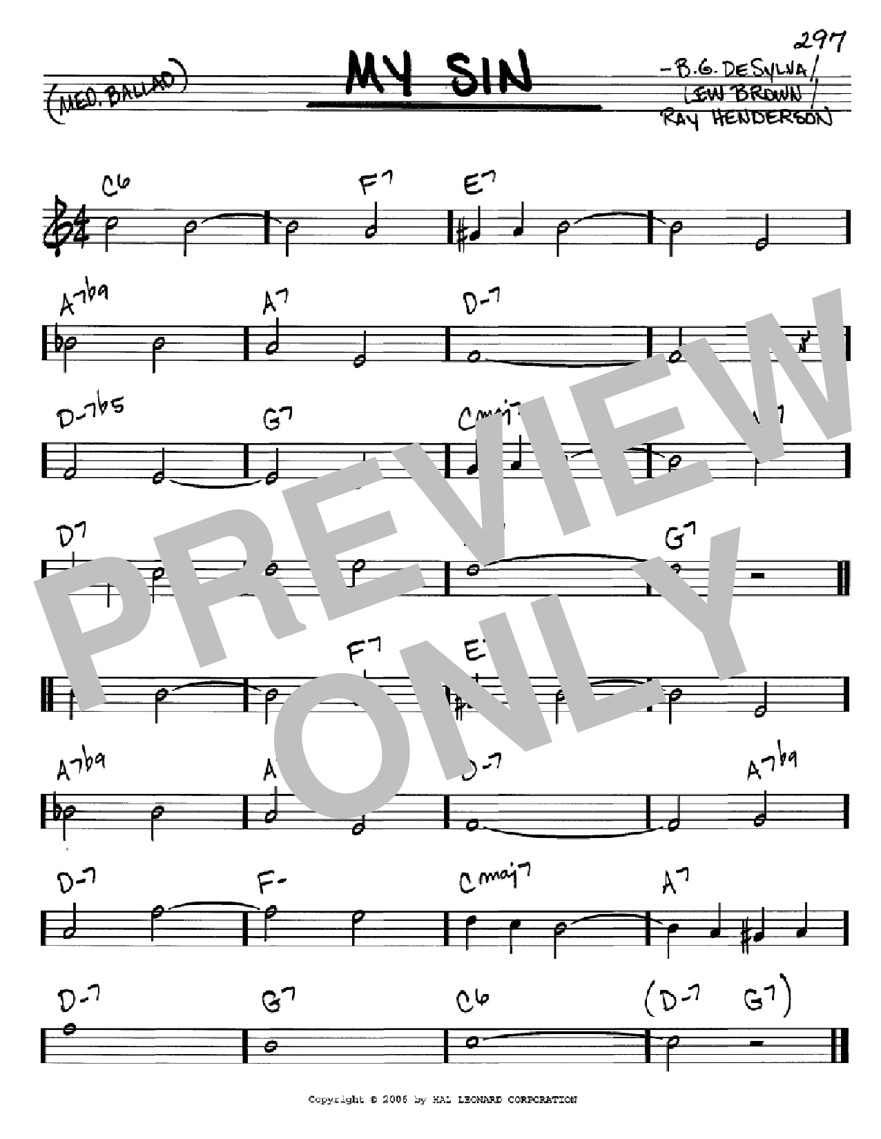 B.G. DeSylva My Sin Sheet Music Notes & Chords for Piano, Vocal & Guitar (Right-Hand Melody) - Download or Print PDF