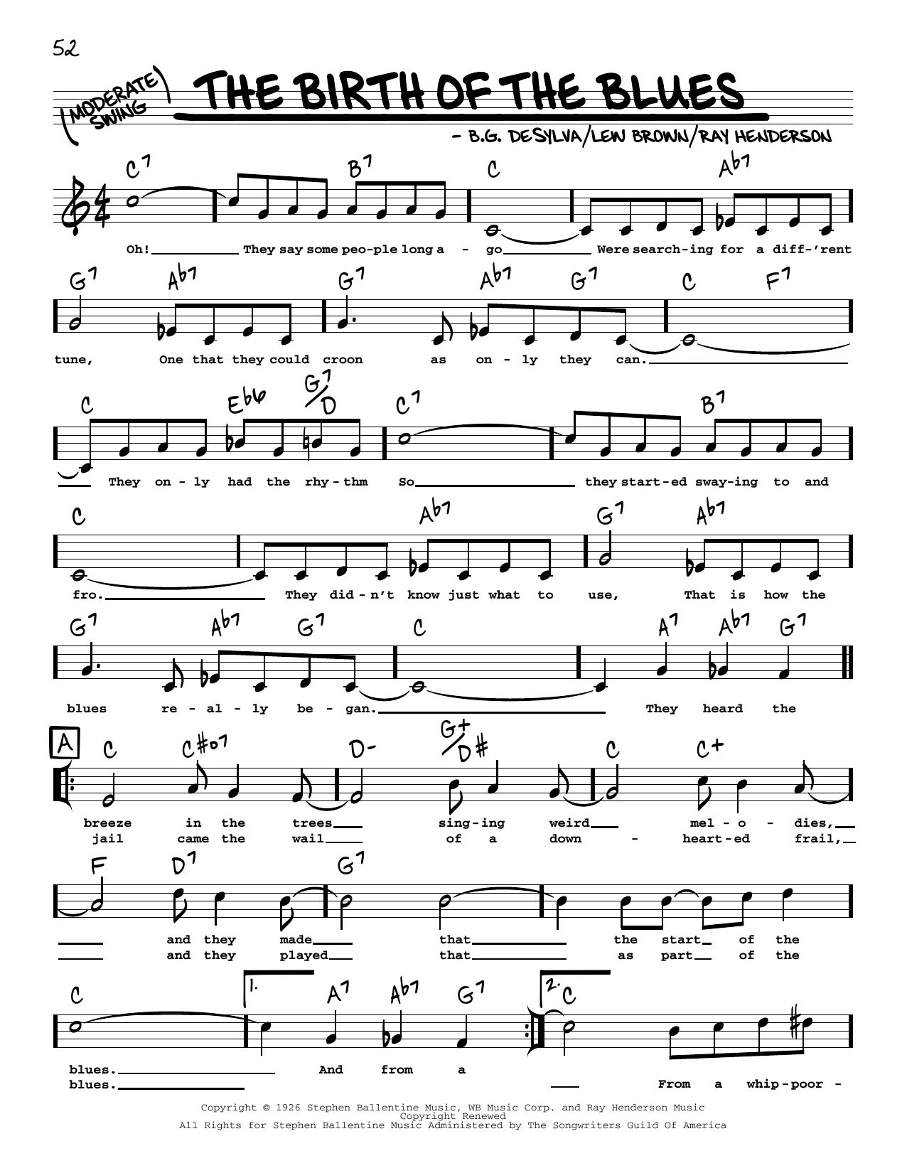 B.G. DeSylva The Birth Of The Blues (arr. Robert Rawlins) Sheet Music Notes & Chords for Real Book – Melody, Lyrics & Chords - Download or Print PDF