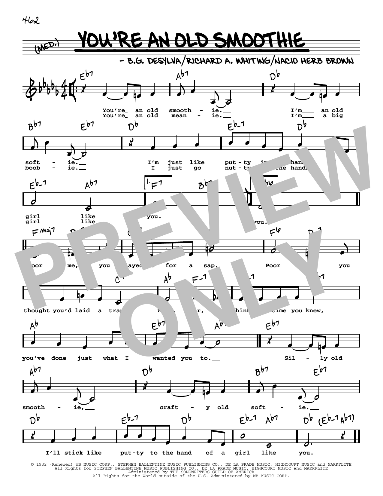 B.G. DeSylva You're An Old Smoothie (Low Voice) (from Take A Chance) Sheet Music Notes & Chords for Real Book – Melody, Lyrics & Chords - Download or Print PDF
