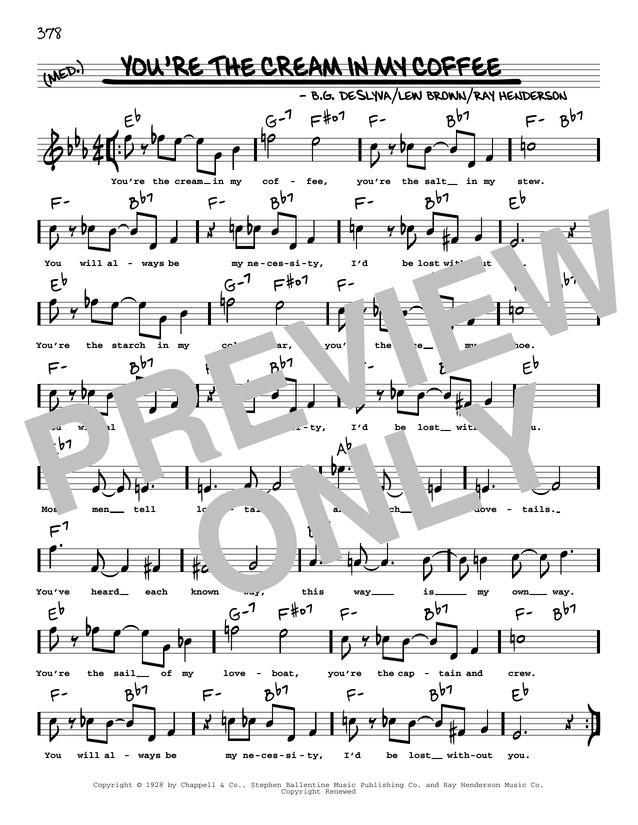 B.G. DeSylva You're The Cream In My Coffee (arr. Robert Rawlins) Sheet Music Notes & Chords for Real Book – Melody, Lyrics & Chords - Download or Print PDF