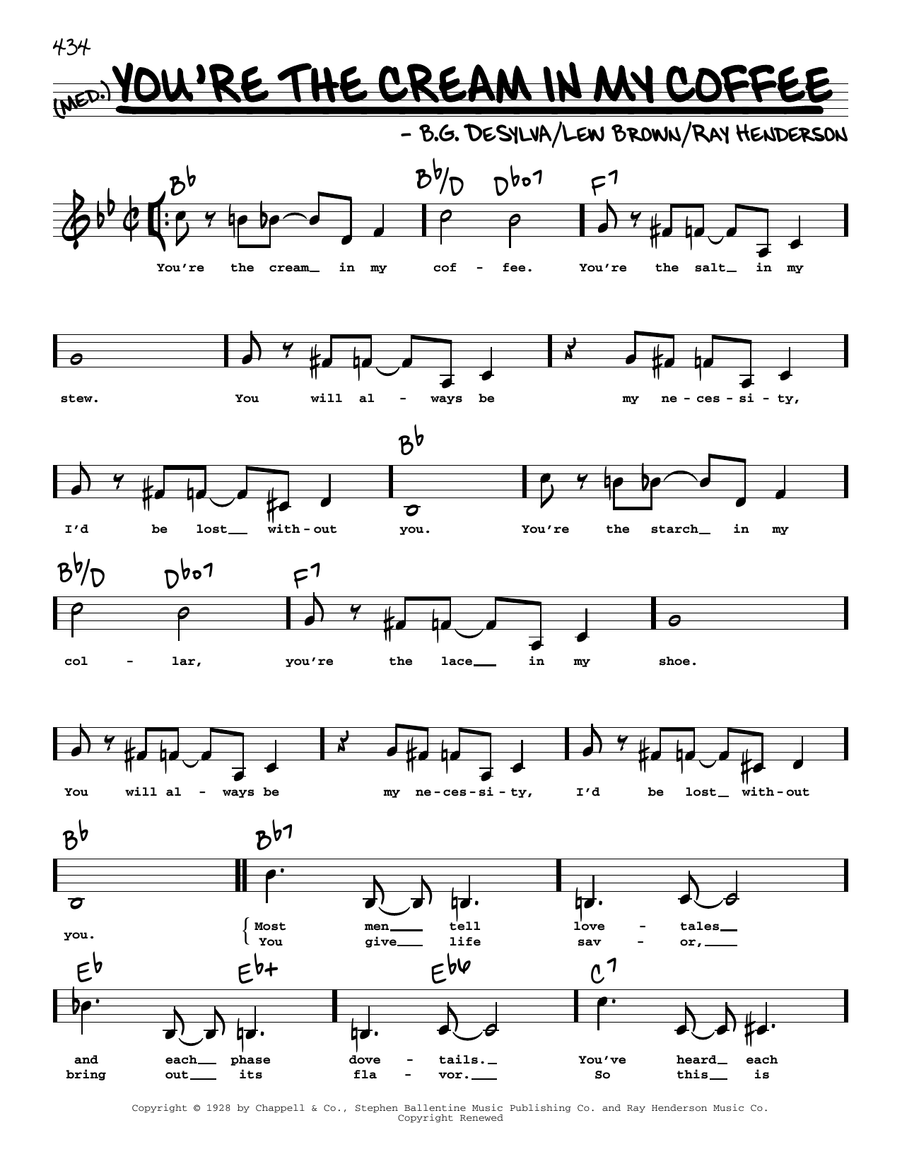 B.G. DeSylva You're The Cream In My Coffee (Low Voice) Sheet Music Notes & Chords for Real Book – Melody, Lyrics & Chords - Download or Print PDF
